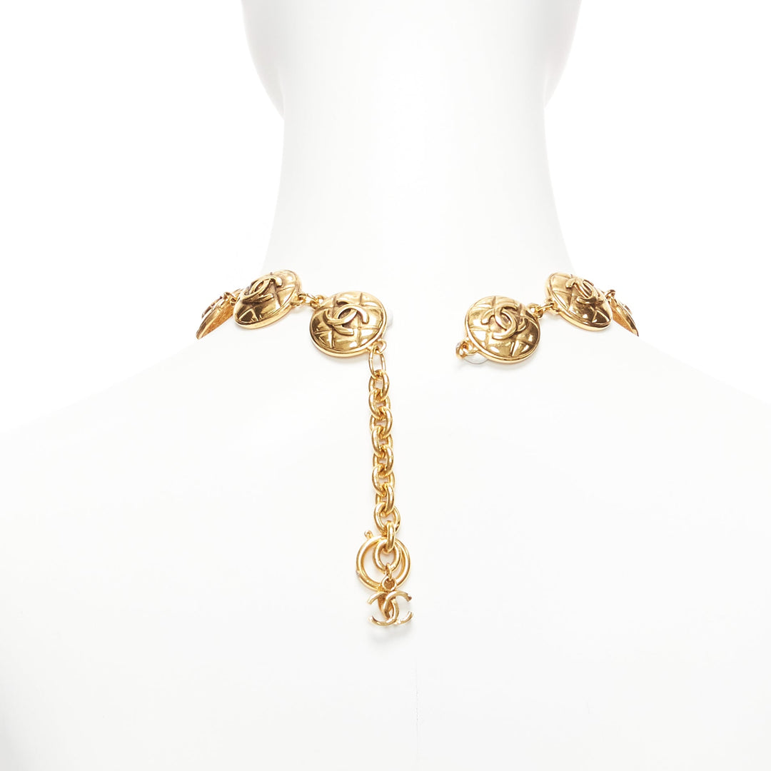 CHANEL Vintage gold CC diamond matelasse coin charm choker necklace