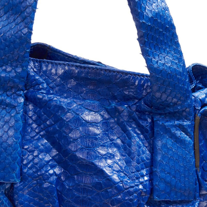 ZAGLIANI cobalt blue scaled leather dumpling top handle bag