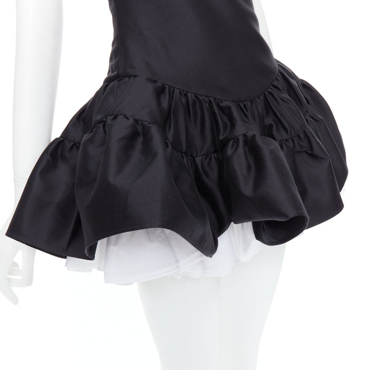 SHUSHU TONG Multilayer Bubble black wool silk puff skirt dress XS