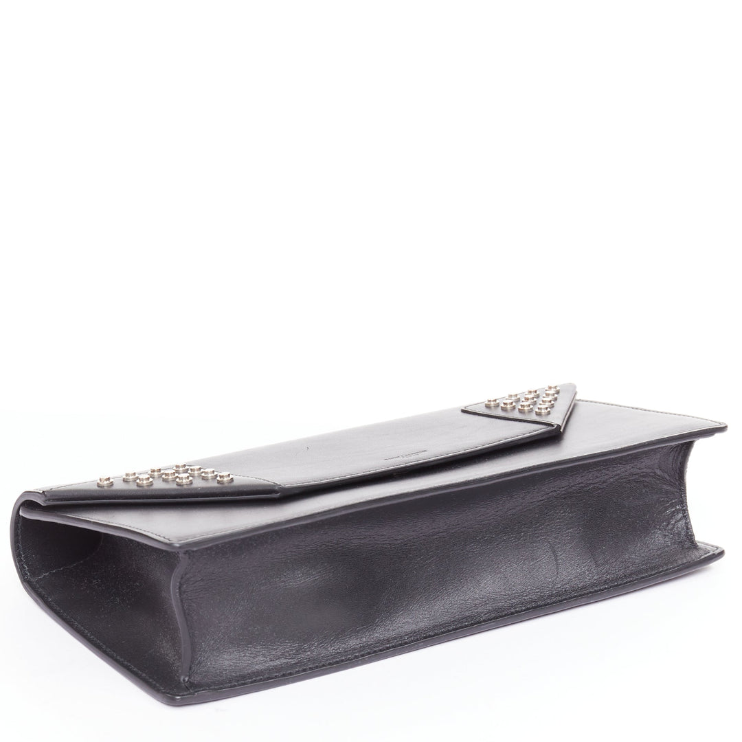 SAINT LAURENT Betty black smooth leather silver studded envelope clutch bag