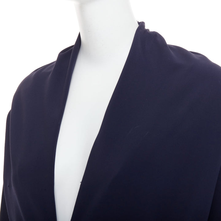 LANVIN 2011 Alber Elbaz navy drape V neck side zip side dolman dress FR40 L