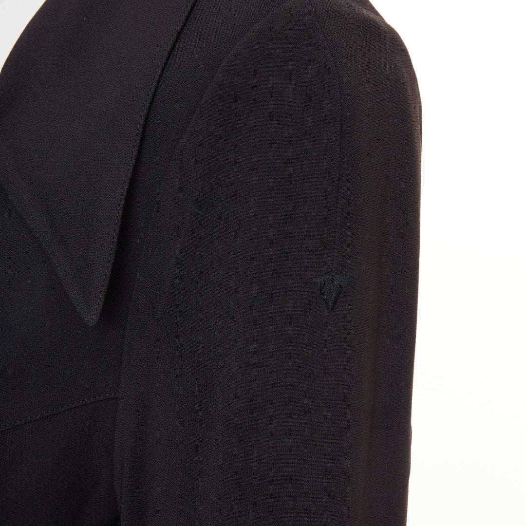 KARL LAGERFELD Vintage black tie front pleated hem wool crepe coat FR44 2XL
