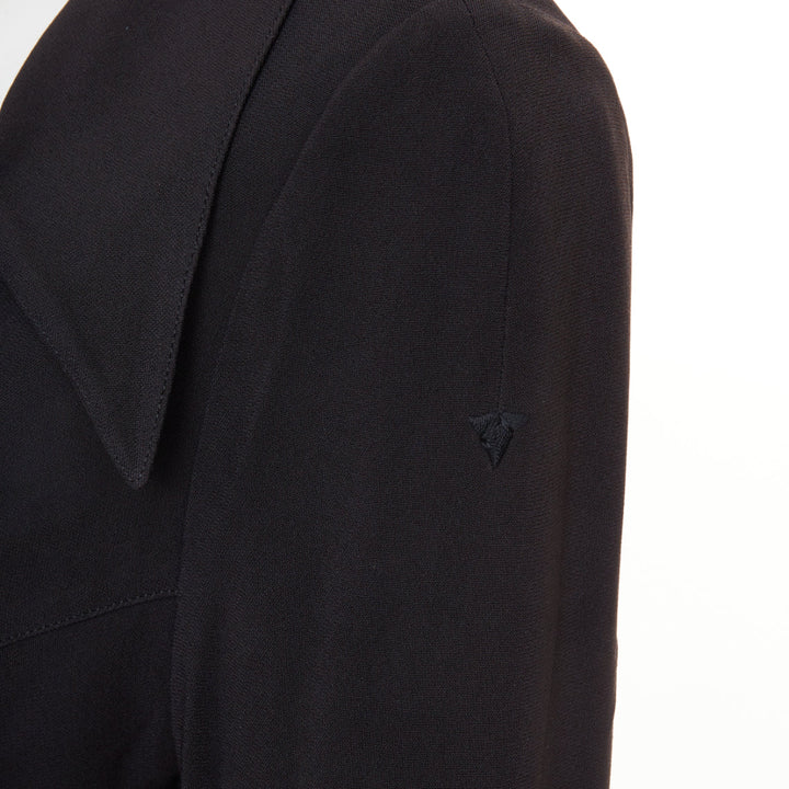 KARL LAGERFELD Vintage black tie front pleated hem wool crepe coat FR44 2XL