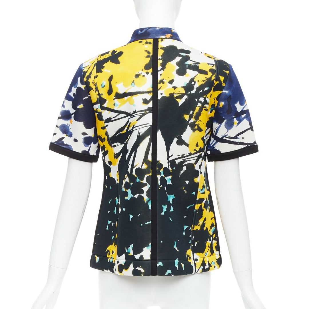 MARNI multicolor paint print scuba leather zip short sleeve coat IT42 M