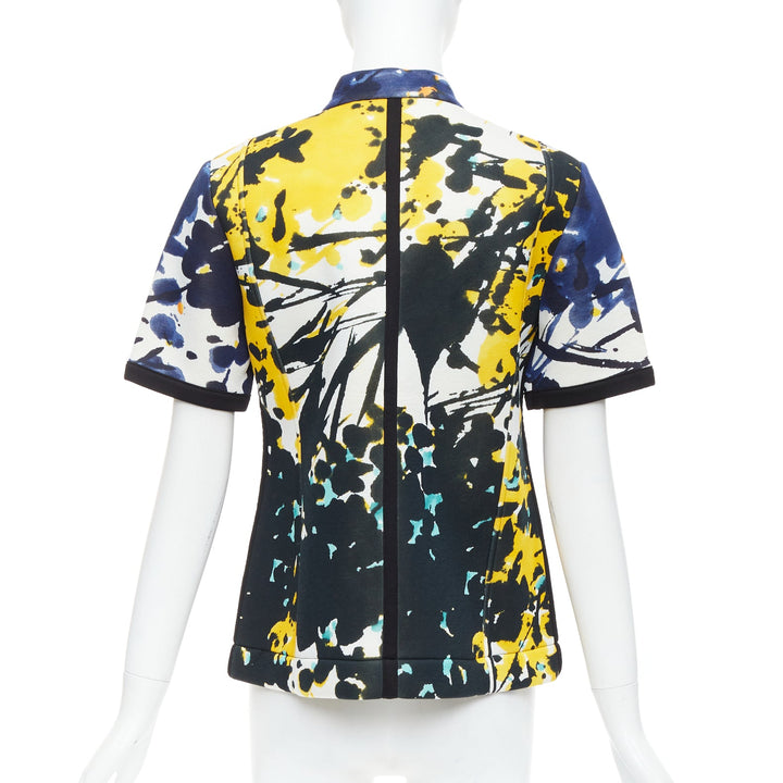 MARNI multicolor paint print scuba leather zip short sleeve coat IT42 M