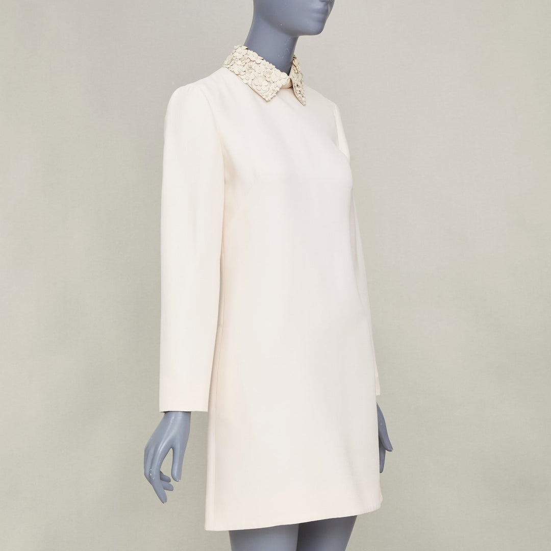 VALENTINO 2014 Bridal Crepe Couture leather petal collar ivory dress IT40 S