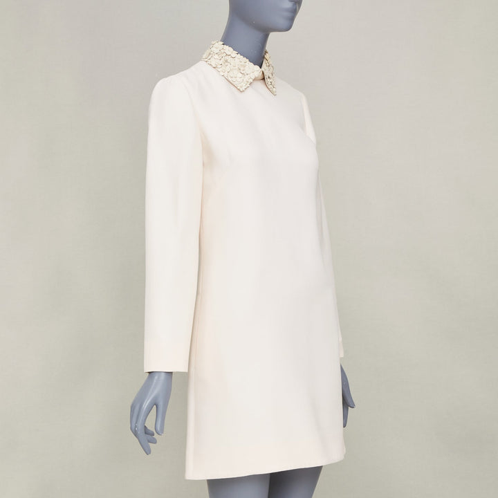 VALENTINO 2014 Bridal Crepe Couture leather petal collar ivory dress IT40 S