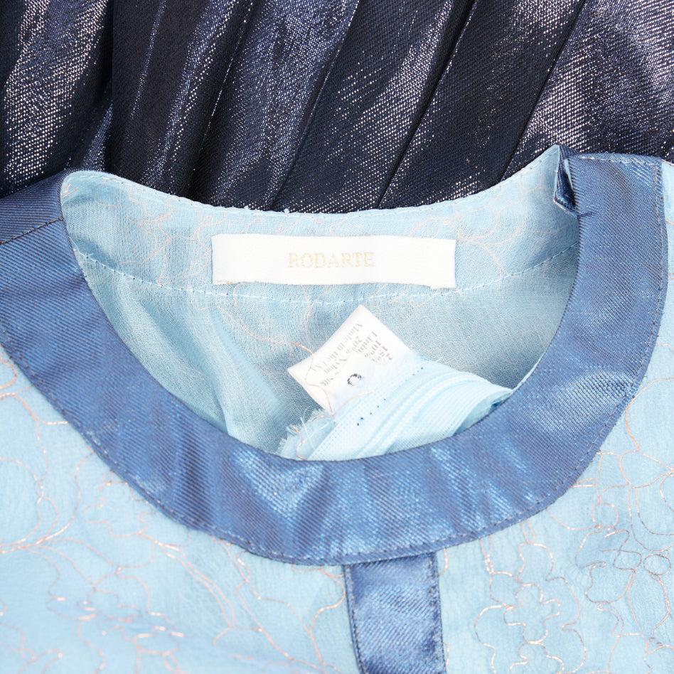 RODARTE 2008 Runway metallic blue silk blend pleated knee dress US6 M