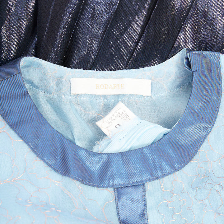 RODARTE 2008 Runway metallic blue silk blend pleated knee dress US6 M