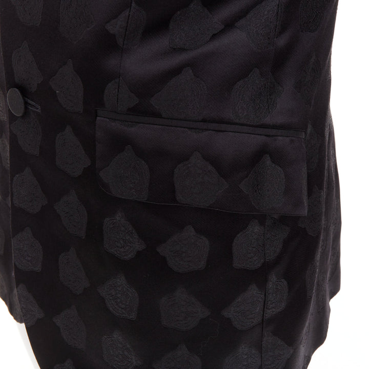 GUCCI black silk jacquard Tiger Hollywood applique tuxedo blazer IT44 XS