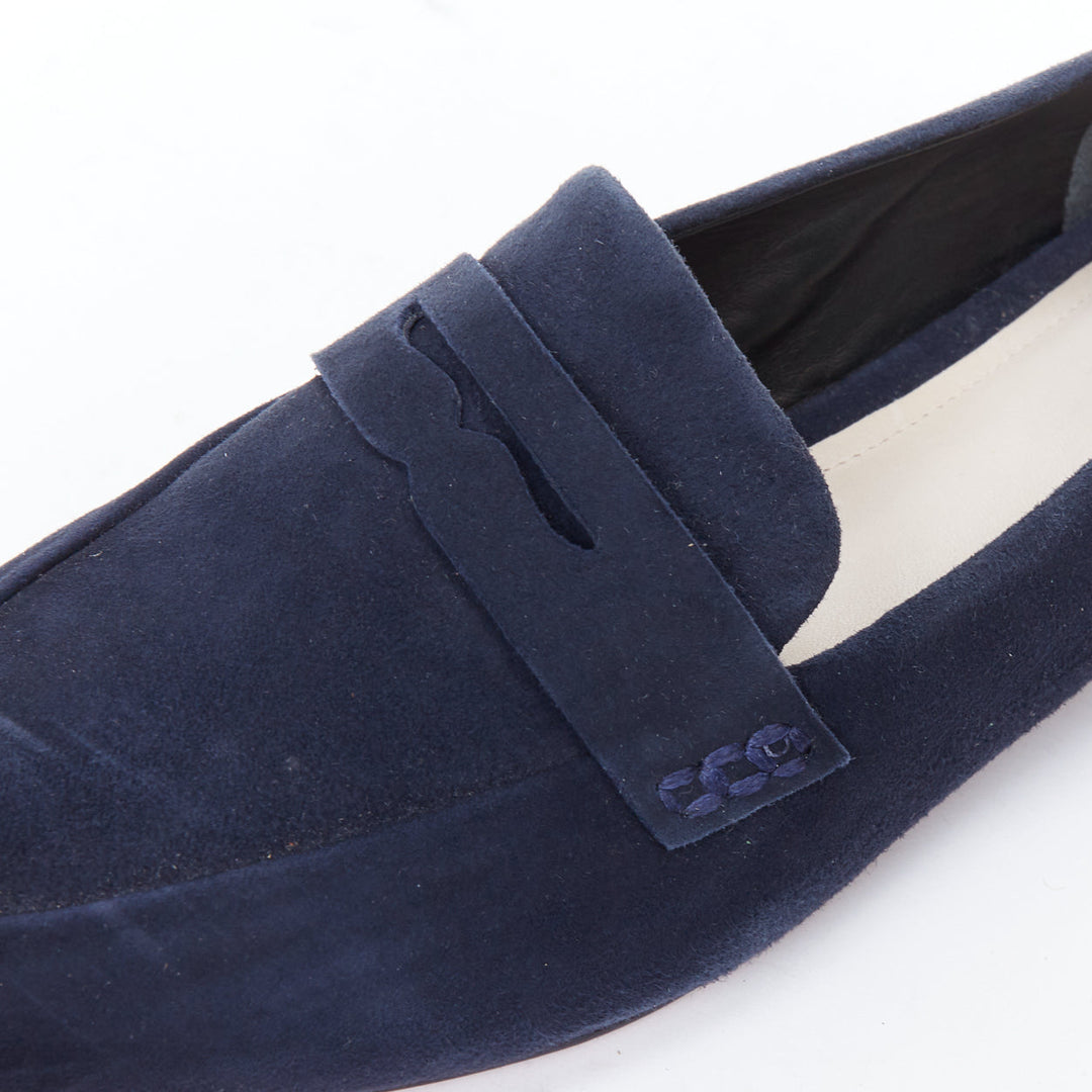 PORTE PAIRE navy suede leather classic minimal loafer flats EU36