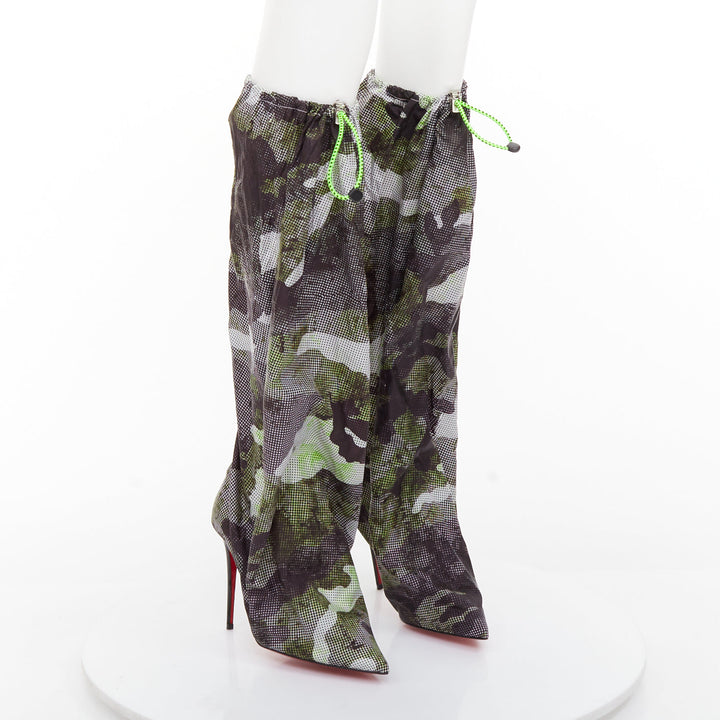 CHRISTIAN LOUBOUTIN Wind Botta 100 green camo nylon heel boots EU39