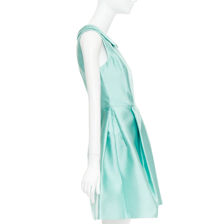 ROCHAS RCA421A mint green silk satin peter pan collar skater dress IT42 M