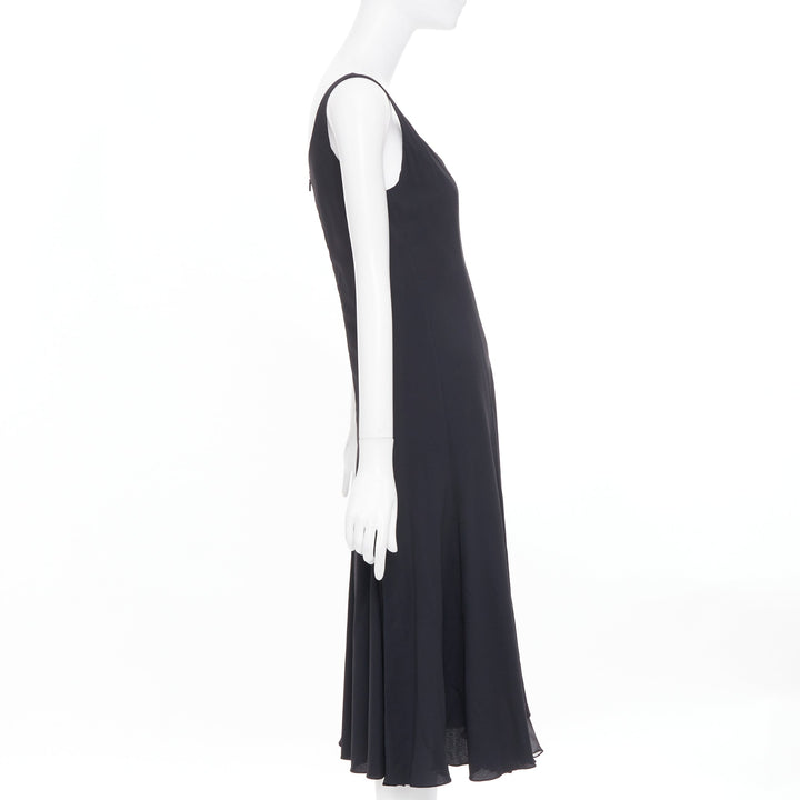 VERSACE 2023 Medusa 95 black viscose silk trim cocktail midi dress IT40 S