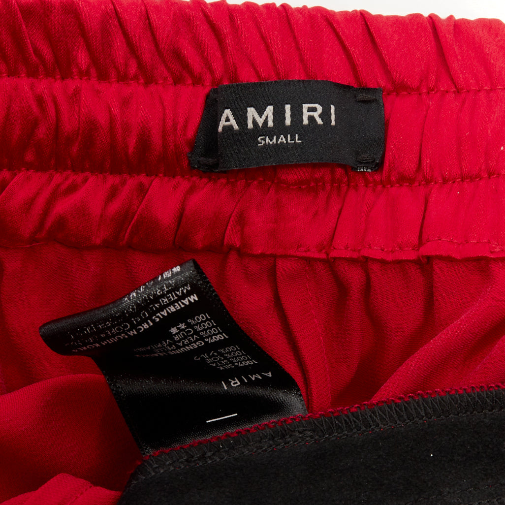 AMIRI 2018 leather trimmed washed silk side stripe drawstring trousers IT40 S