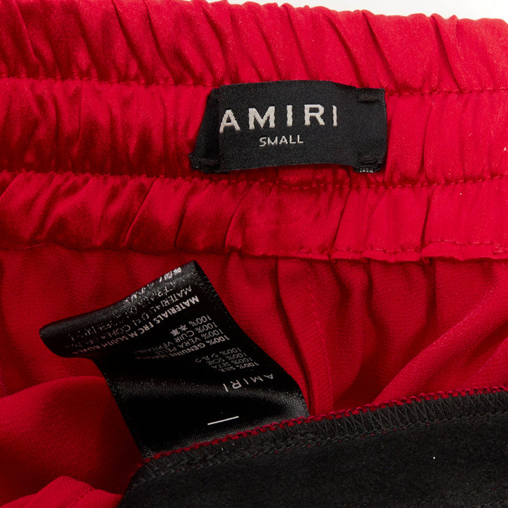 AMIRI 2018 leather trimmed washed silk side stripe drawstring trousers IT40 S
