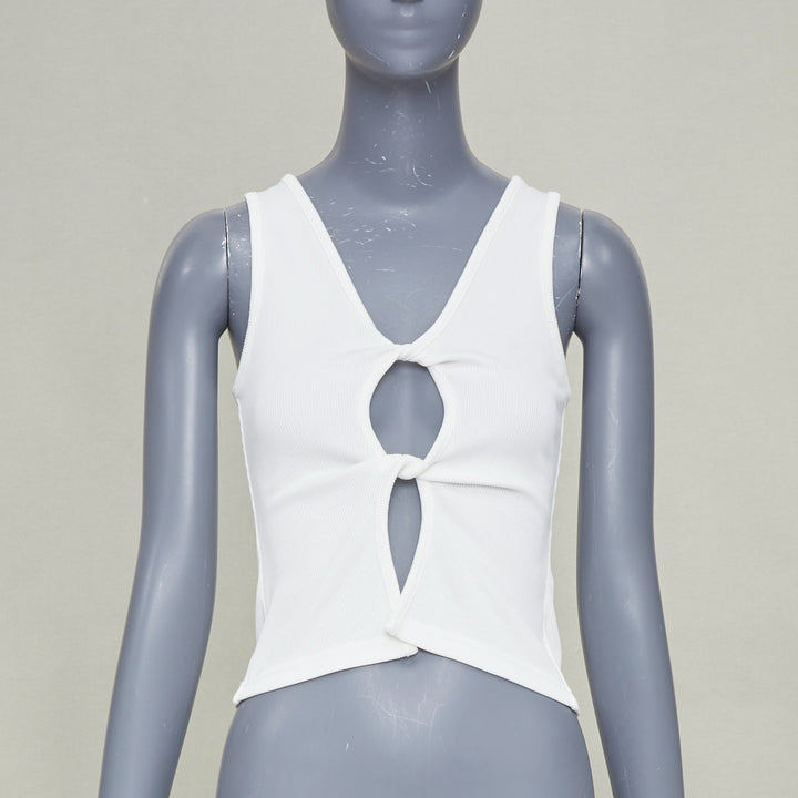CHRISTOPHER ESBER white V neck twist cut out ribbed cotton tank top S