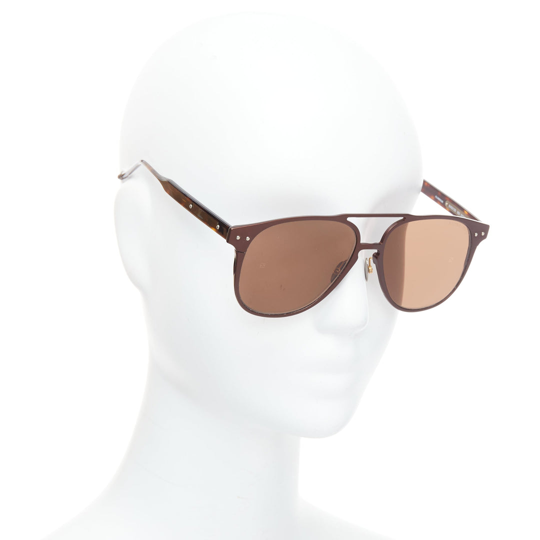 BOTTEGA VENETA BV0212S brown logo aluminium aviator sunglasses