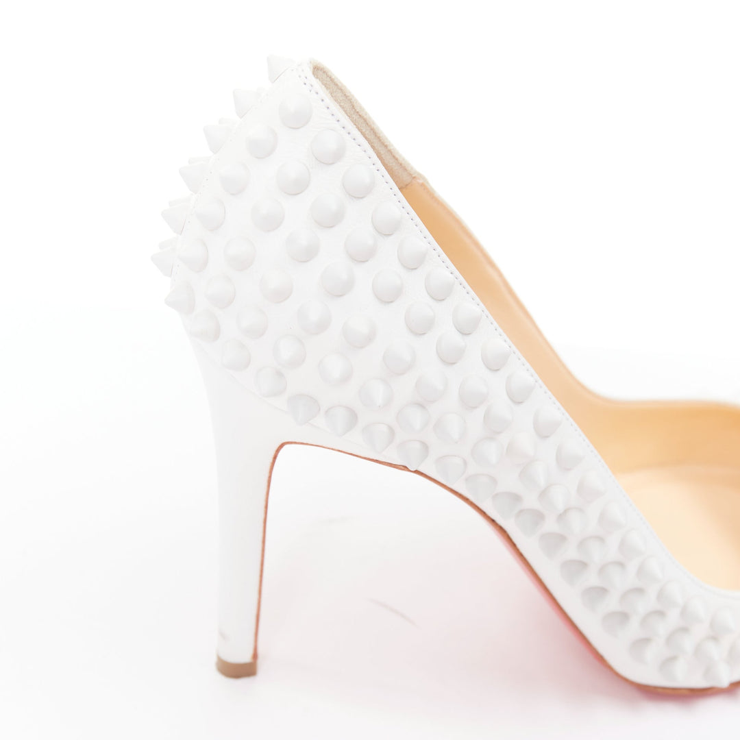 CHRISTIAN LOUBOUTIN Pigalle Spikes 100 white matte leather spike pumps EU37.5