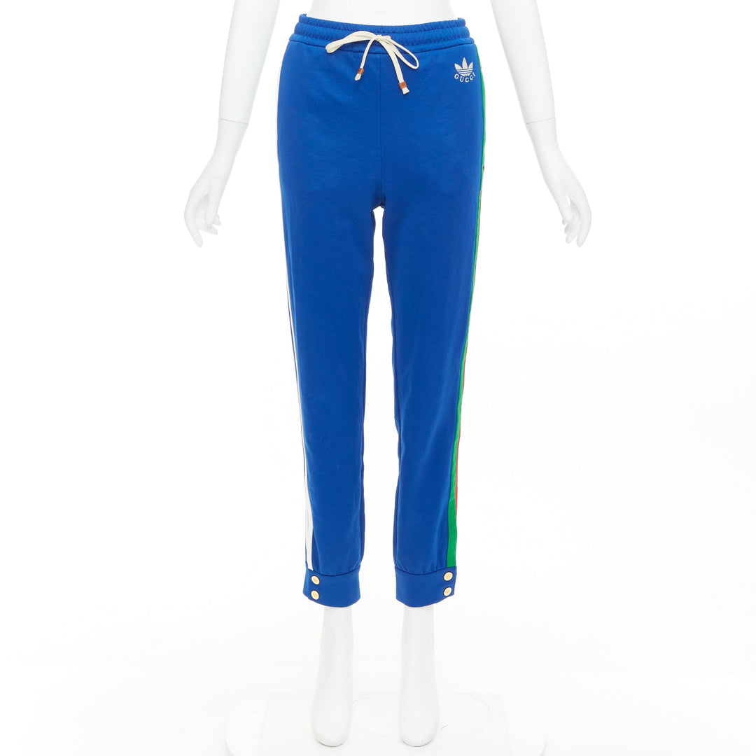 GUCCI ADIDAS 2022 blue white logo web 3 stripe trim track sweat pants XS