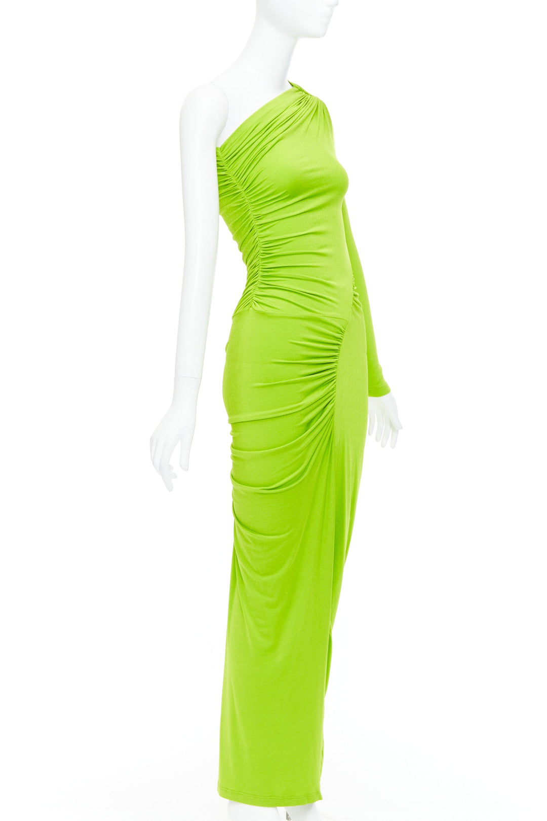 ATLEIN Runway green viscose ruched panels one sleeve dress FR34 XS