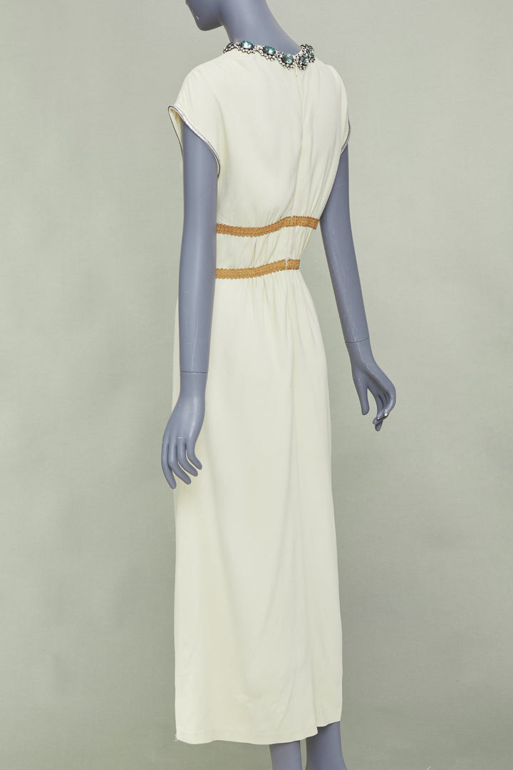 GUCCI 2019 beige crystal floral embroidered jersey empire waist gown S