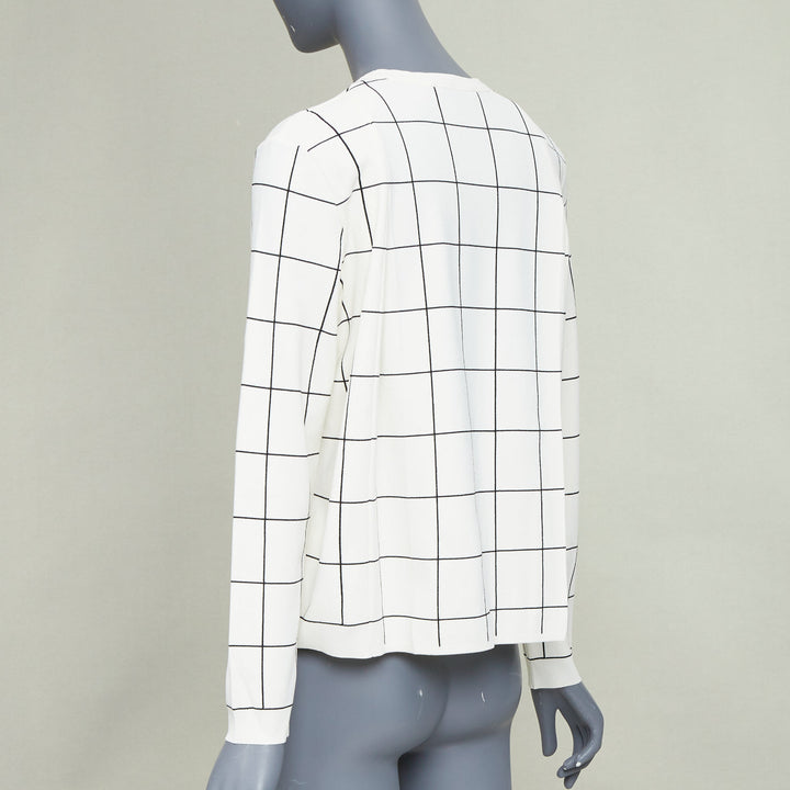 VALENTINO white black viscose blend grid check crew neck pullover knit top M