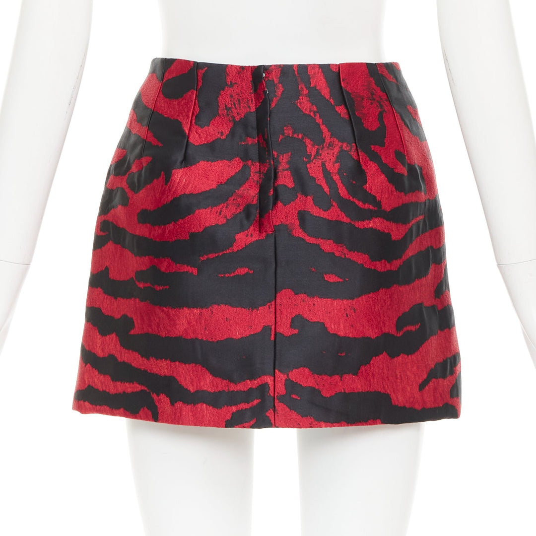 DOLCE GABBANA red black tiger stripe metallic jacquard high mini skirt IT36 XS