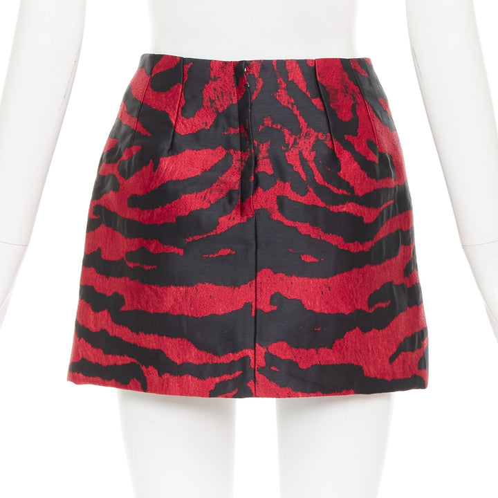 DOLCE GABBANA red black tiger stripe metallic jacquard high mini skirt IT36 XS