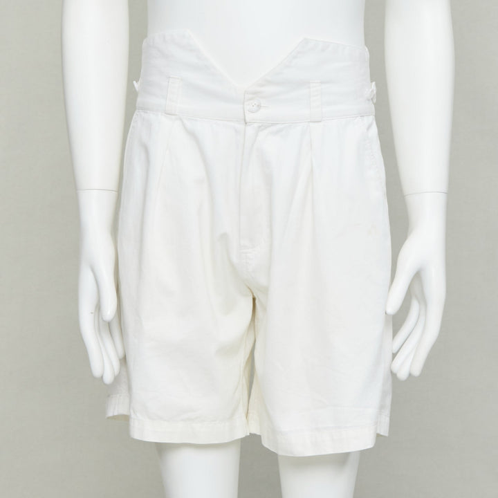 RAF SIMONS 2006 cream cotton high waist pleated front dress shorts EU50 L
