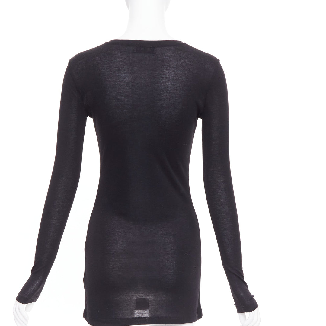 MIU MIU 2022 black white logo tab crew neck long sleeve tshirt dress IT36 XXS