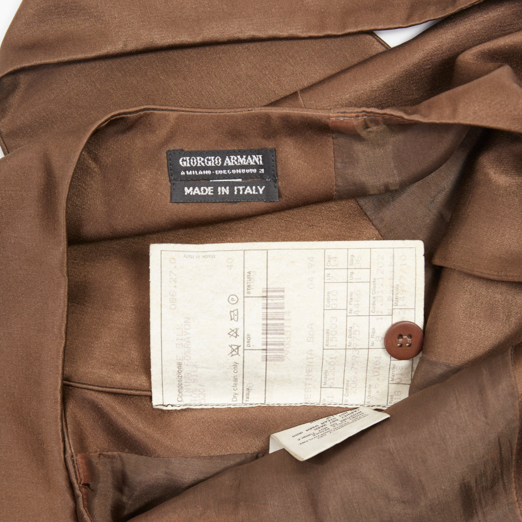 GIORGIO ARMANI silk satin brown button front crossover waistcoat vest IT40 S