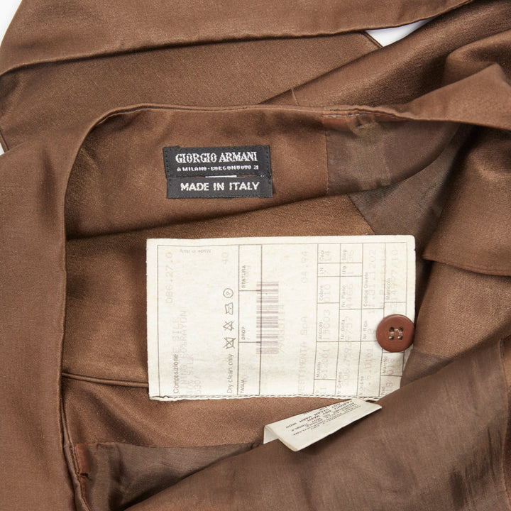 GIORGIO ARMANI silk satin brown button front crossover waistcoat vest IT40 S
