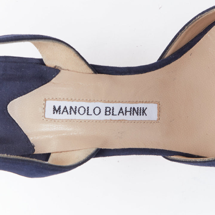 MANOLO BLAHNIK navy suede leather slingback stiletto heels EU39