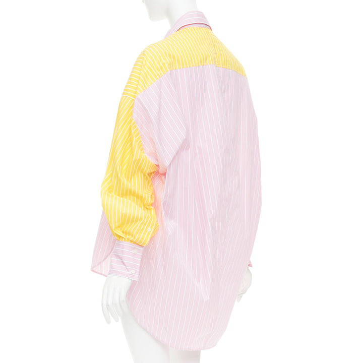 OLD CELINE Phoebe Philo pink yellow striped colorblocked button-up shirt FR36 S