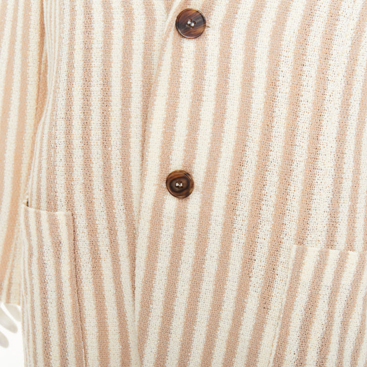 HARRIS WHARF LONDON beige striped cotton blend single breasted blazer IT52 XL