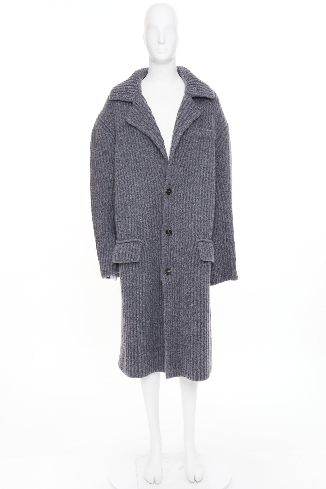 BOTTEGA VENETA 2022 Runway Felted Wool Knitted Coat grey melange coat M