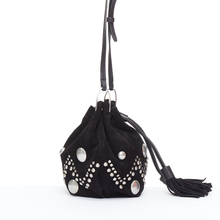 ISABEL MARANT Kylio black suede leather silver studded shoulder bag