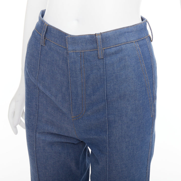 SAINT LAURENT 2022 blue pleated front high waist flare leg jeans FR34 XS