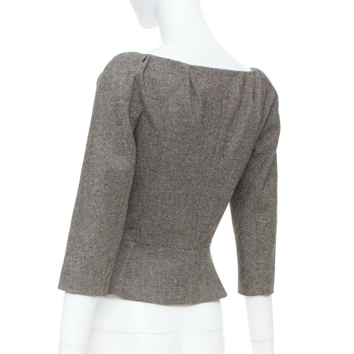 CHRISTIAN DIOR 1998 Runway John Galliano grey wool tweed knot jacket FR36 S