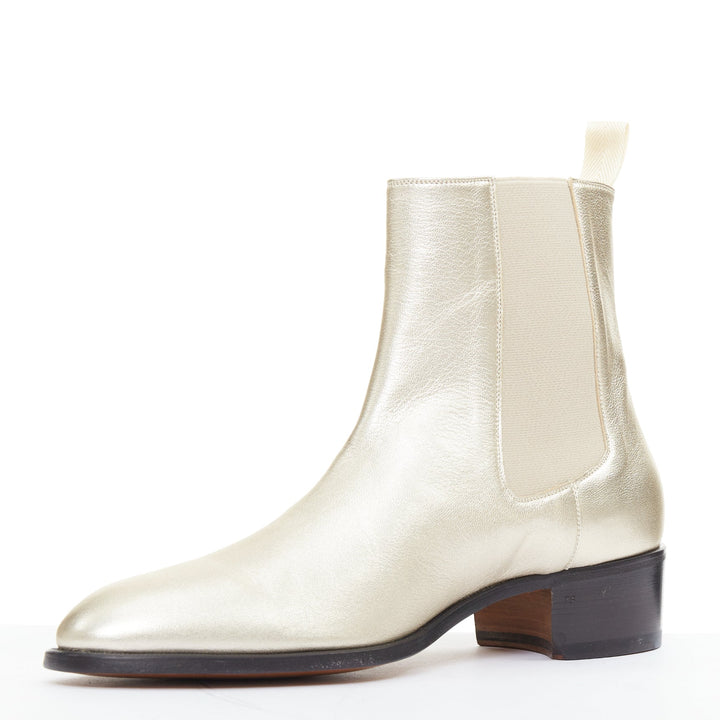TOM FORD metallic light gold leather cuban heels Chelsea ankle boots UK9 EU43