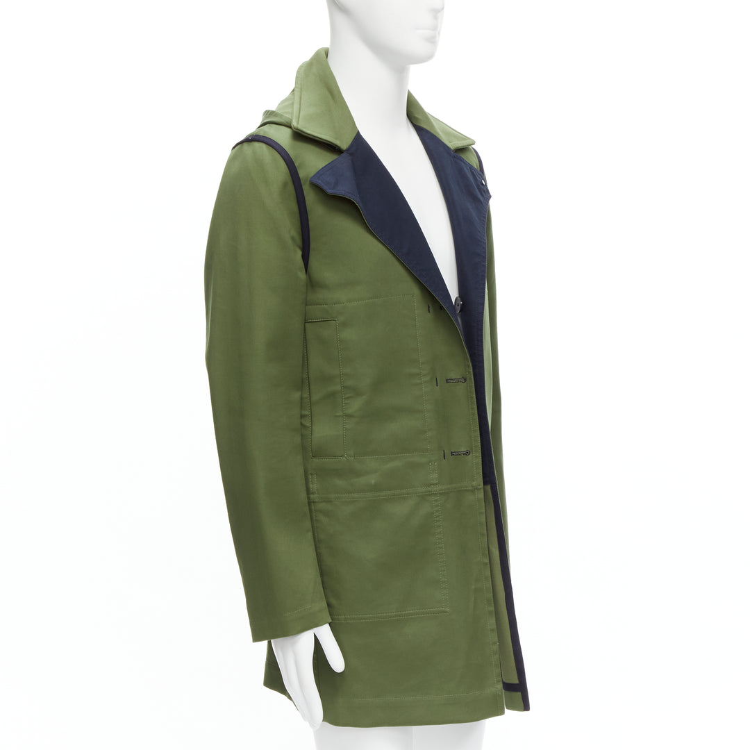 VALENTINO Reversible green navy cotton poplin oversized collar mid coat EU48 M