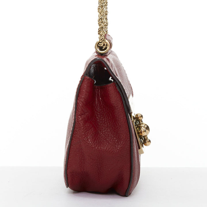 CHLOE Mini Elsie burgundy leather gold turnlock mini crossbody bag