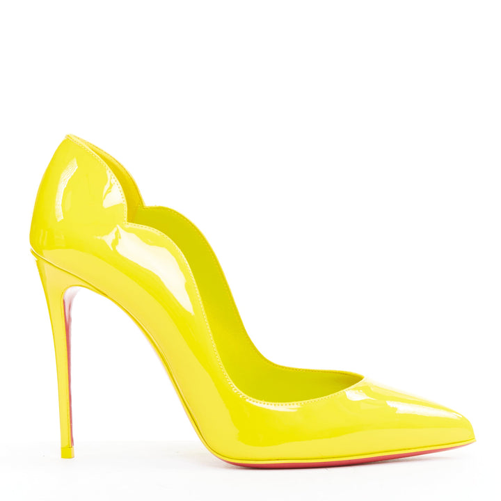 CHRISTIAN LOUBOUTIN Hot Chick 100 Patent citrus lemon scallop point pump EU37.5
