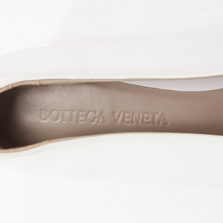 BOTTEGA VENETA Almond white soft leather scoop front pointed toe flats EU38