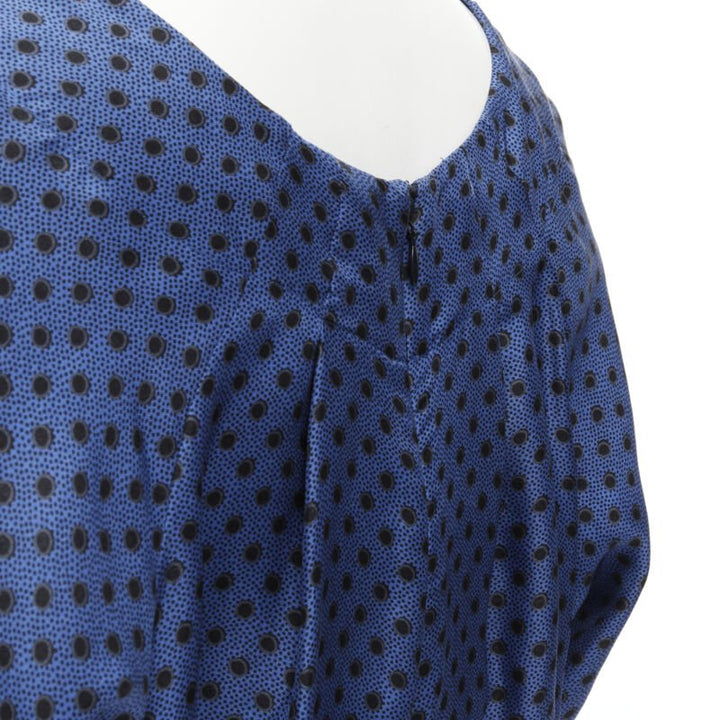MARNI blue black polka dot silk bubble sleeve peplum blouse top IT42 M