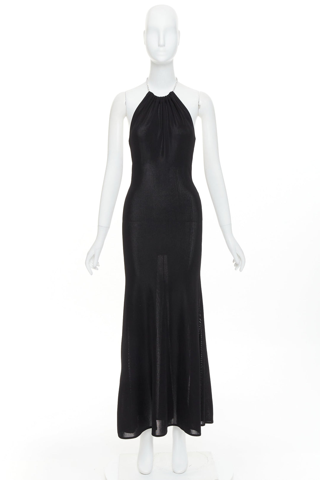ALEXANDRE VAUTHIER black fine knit crystal encrusted rope halter open back dress