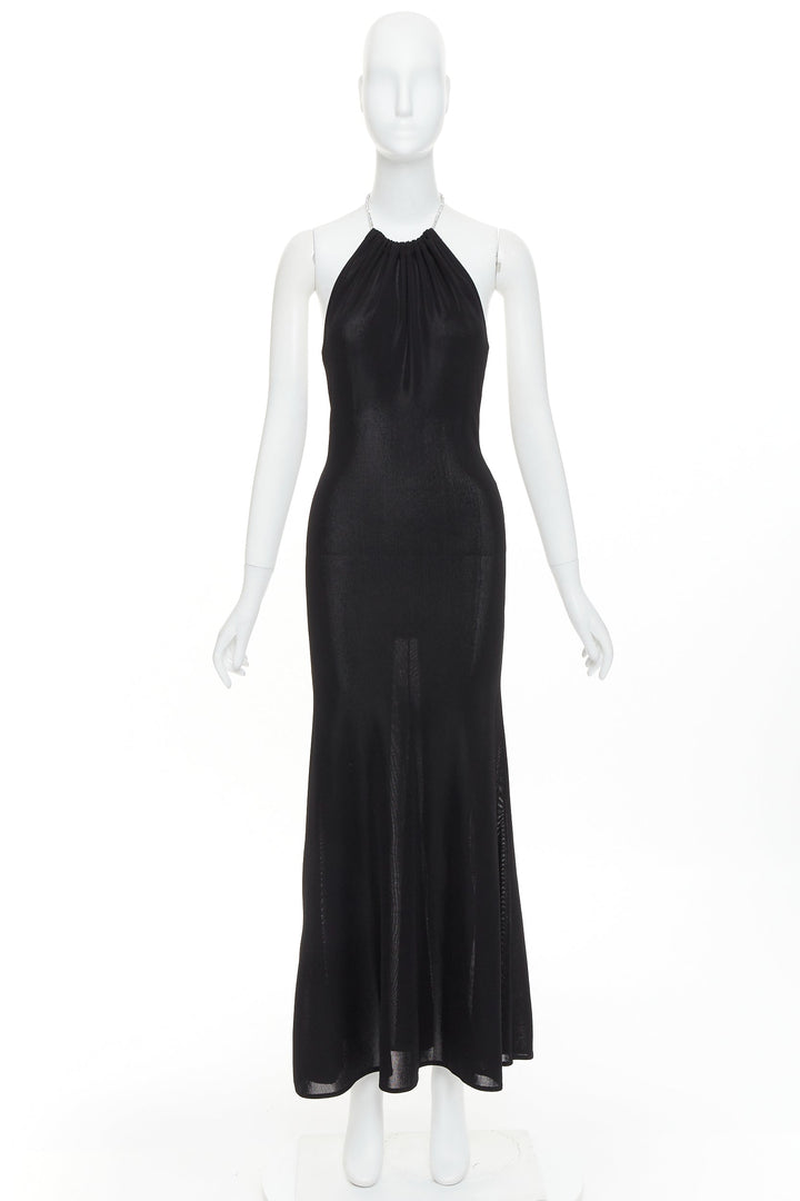 ALEXANDRE VAUTHIER black fine knit crystal encrusted rope halter open back dress