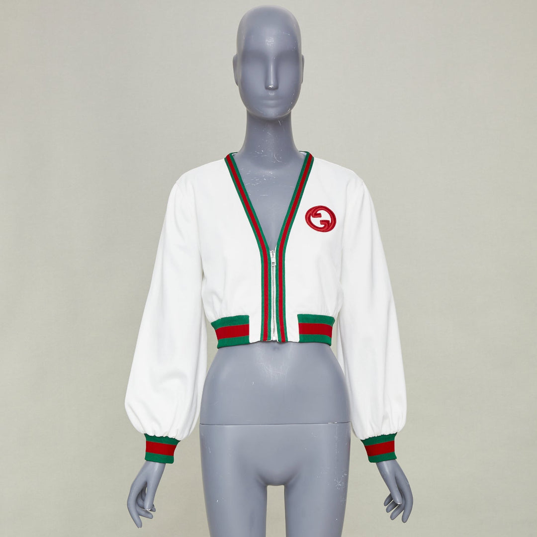 GUCCI 2023 green red Web stripe interlocking G logo crop mesh track jacket XS