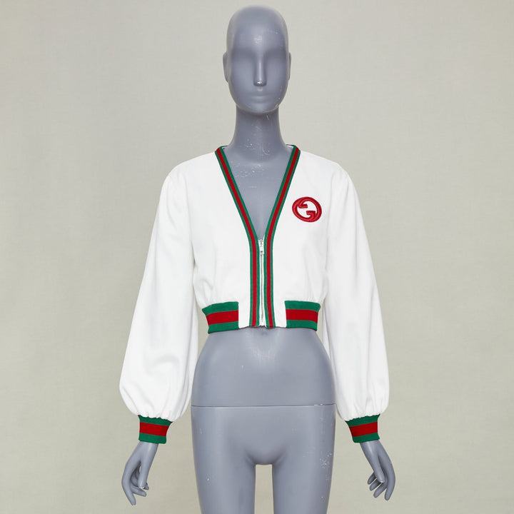 GUCCI 2023 green red Web stripe interlocking G logo crop mesh track jacket XS